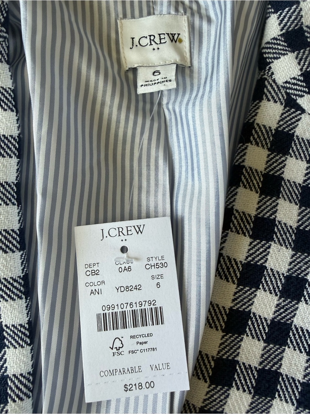 J.CREW Gingham Linen Blend Holland Blazer Navy Jacket Suit Women 6 NEW 1969 - Picture 3 of 4